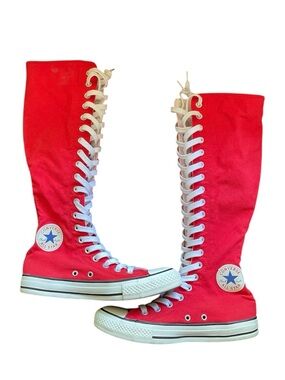 Converse Red Knee-High Lace-Up Canvas Boots